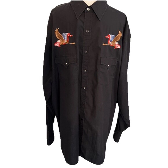 High Noon Shirt Mens 2 XL Black Western Pearl Snap Embroidered Eagle and Flag - Picture 1 of 13